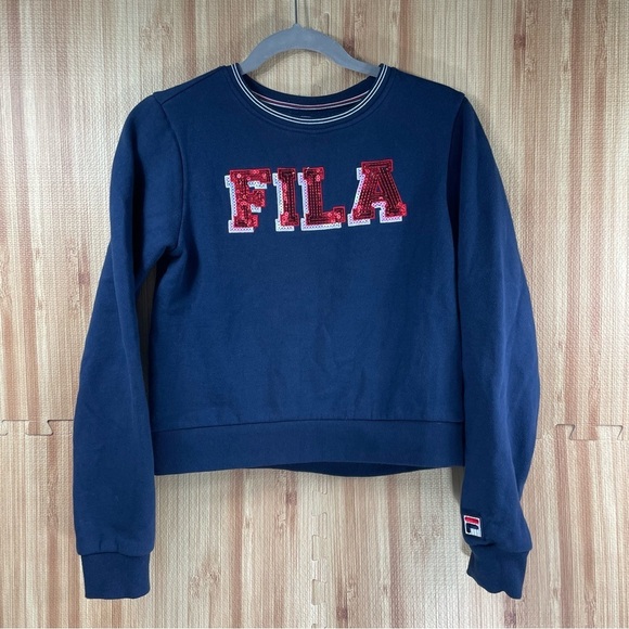 FILA GIRL SWEATSHIRT NAVY BLUE SEQUINS SIZE L - Picture 1 of 10